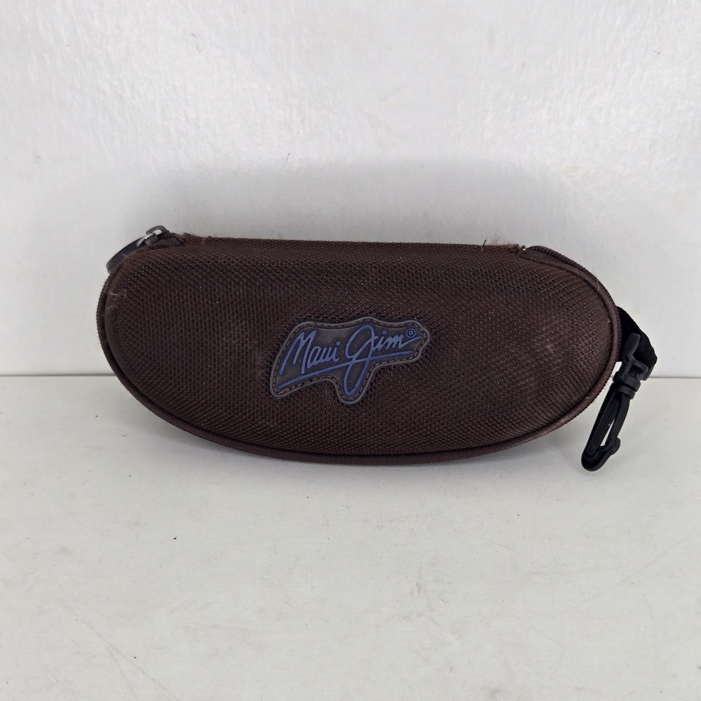 MAUI JIM Sunglasses Hard‎ Clam Shell Zippered Sport Case Brown w/ Carabiner Clip